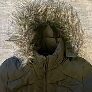 Calvin Klein Black Down Jacket with Faux Fur Hood Size M